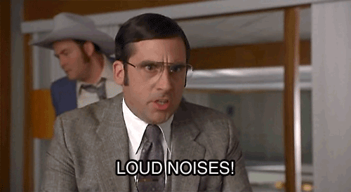 Brick from Anchorman saying, Loud noises!