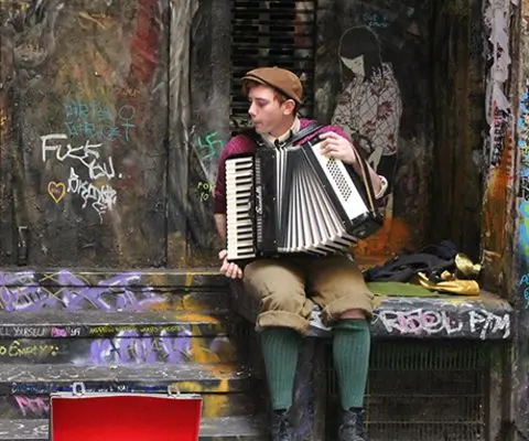 Street musician playing accordion