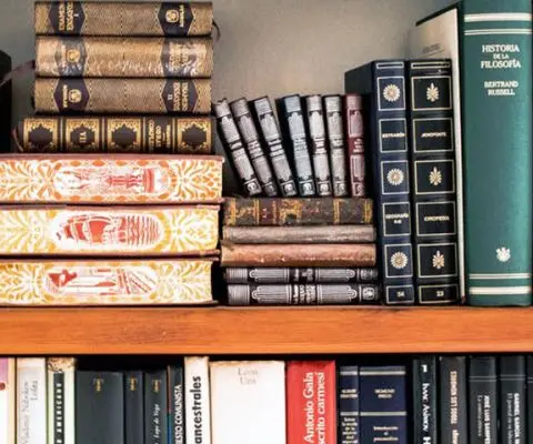 books stacked on a book shelf
