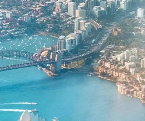 aerial view of sydney from an airplane window