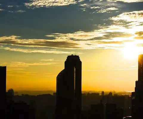 Sunset over Singapore city skyline