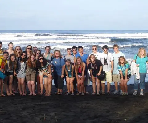 Students on a beach in Costa Rica