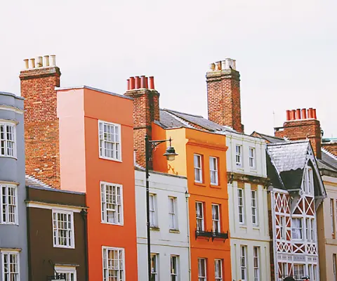 Colorful row of buildings in Oxford, England