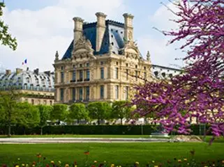 The Louvre in Paris, France in springtime